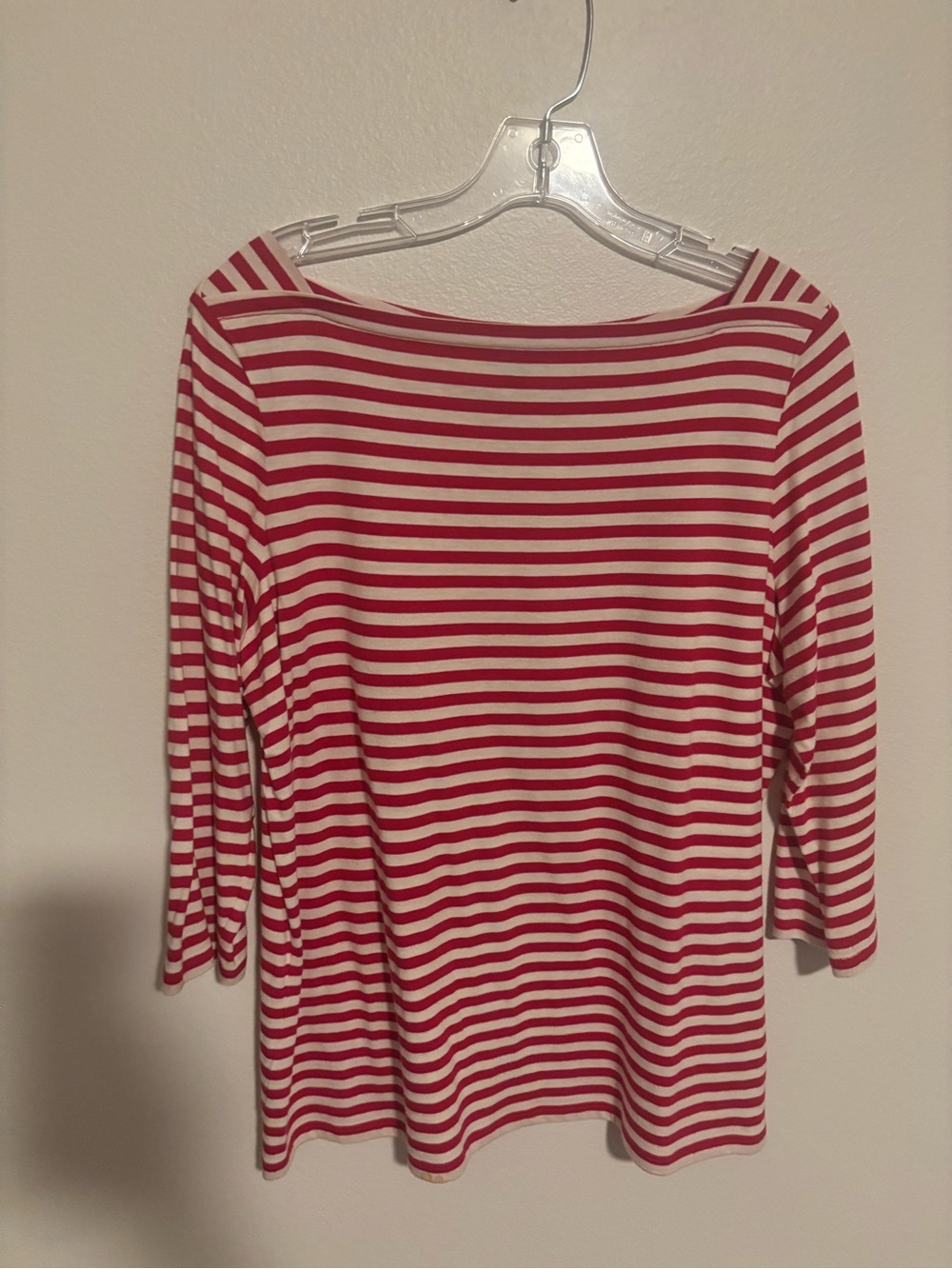 Talbots Magenta and Cream Striped Boatneck Long Sleeve Top